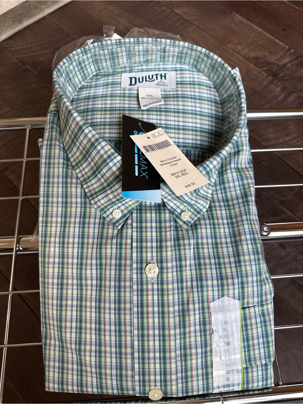 Men’s Green & Blue Plaid Button-Down Shirt